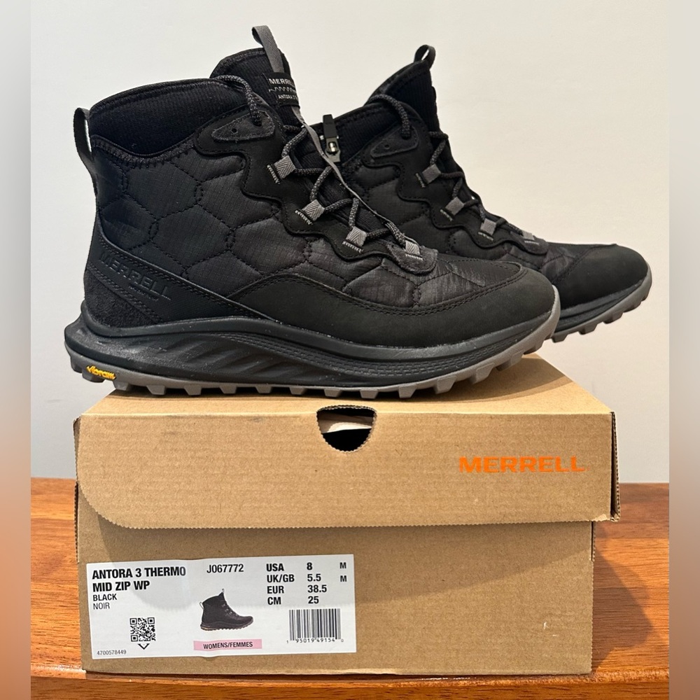 Merrell Antora 3 Thermo Mid Zip WP Boots - Black - Women’s 8 NEW